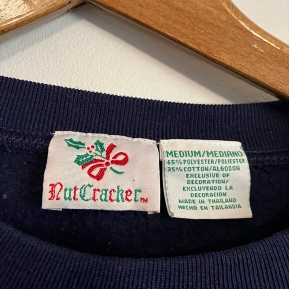 Ugly Christmas Vintage Nutcracker Navy Blue Snowman Christmas Tree Sweater - Picture 2 of 6